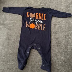 Small Shop Gobble Til you Wobble Thanksgiving infant one piece outfit sz 12 mos